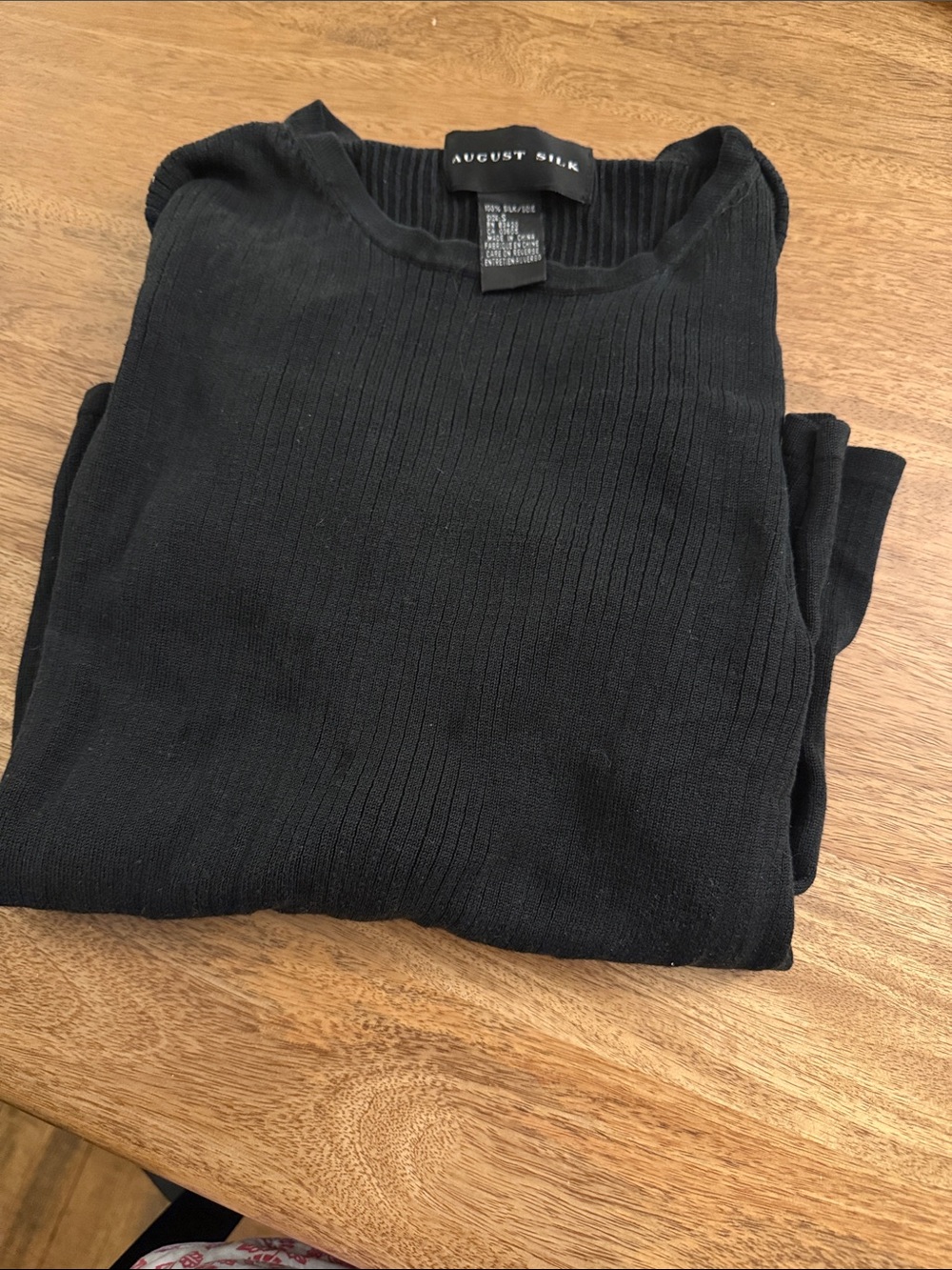 august silk women's Black Ribbed Crewneck Sweater